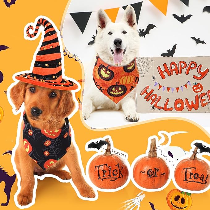 Abbylike 200 Pcs Halloween Dog Bandanas Bulk Pumpkin Bandanas for Dogs Pets Triangle Kerchief Bibs Scarf for Halloween Costume Photo Props Accessories Pet Shops Adoption Events Groomers, 25 Styles-PurrikoPets