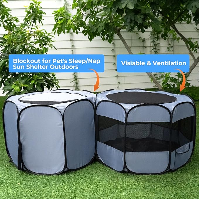 EighteenTek XLarge 2-in-1 Pop up Dog Playpen, Assembly-Free, with Leakproof Pet Pee Pads,Portable Foldable Cat Tent Enclosure Indoor Outdoors Puppy Kittens Small Animals Crates (M, 72" Lx36 Wx24 H)-PurrikoPets