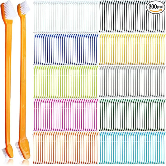 300 Pcs Dog Toothbrush Cat Tooth Brushes Bulk, Double Sided Brushing Kit, Teeth Cleaning Kit Soft Bristles Long Handle, Pet Tooth Brush for Small to Large Dog, Cat, Puppy & Kitten, 10 Colors-PurrikoPets