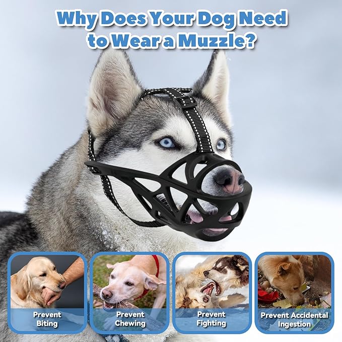 Dog Muzzle for Large Dogs, Medium and X-Large Aggressive Dog, Breathable Basket Muzzles, Suitable for Grooming Trimming Training, Allows Panting Drinking (Black, M)-PurrikoPets