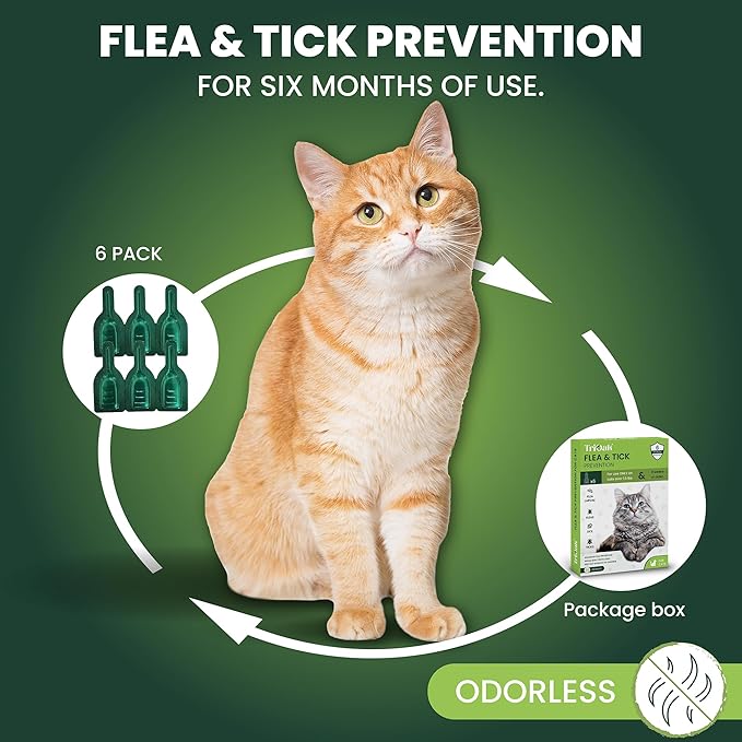 Flea and Tick Prevention for Cats: Flea & Tick Topical for Cats Over 1.5lbs, 6 Dose Flea and Tick Control/Prevention for 6 Months (6 Pack)-PurrikoPets