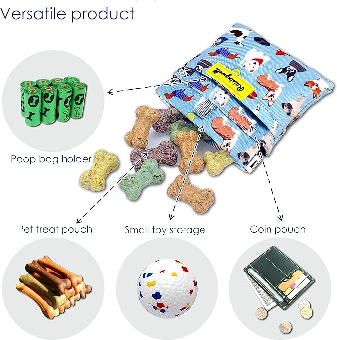 Dog Treat Pouch,Cotton Pocket Sized Training Holder, Hand Free Walking Funny Bag with Carabiner, Self-Closing Pet Feed Snack Reward, Behavior Aids for Puppy Travel or Outdoor Use（Dog Puzzle）-PurrikoPets