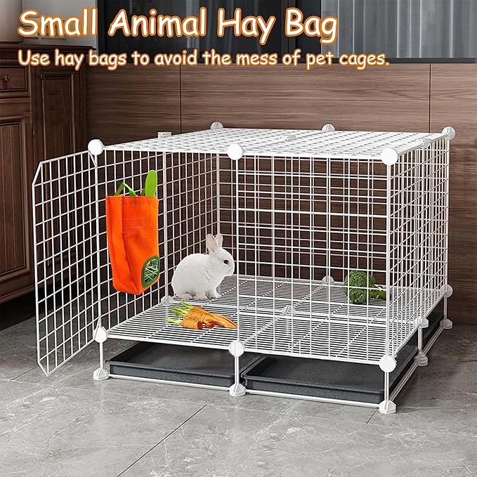 GKYZBB Rabbit Hay Feeder Bag for Cage Guinea Pig Timothy Hay Dispenser Storage Manger Hanging Large Less Waste for Bunny（Carrot）-PurrikoPets