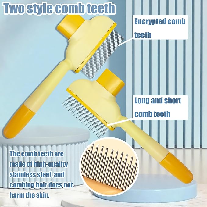 Flea Comb for Dogs and Cats with Release Button Fine Tooth Dog Comb for Grooming Massaging and Cleaning Remove Fleas Eggs Pet Hair Removal for Short and Long Hair 2 Pack-PurrikoPets