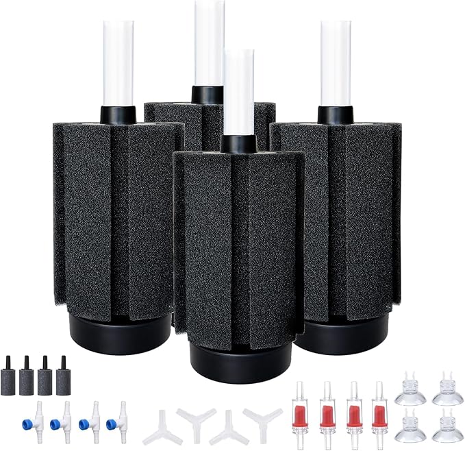 ALEGI 4pcs Large Aquarium Sponge Filter with Suction Cups, Check Valves for Breeding Fry Betta Shrimp Fish Tank ((Upgrade) 20-50 Gal 4 Pcs)-PurrikoPets