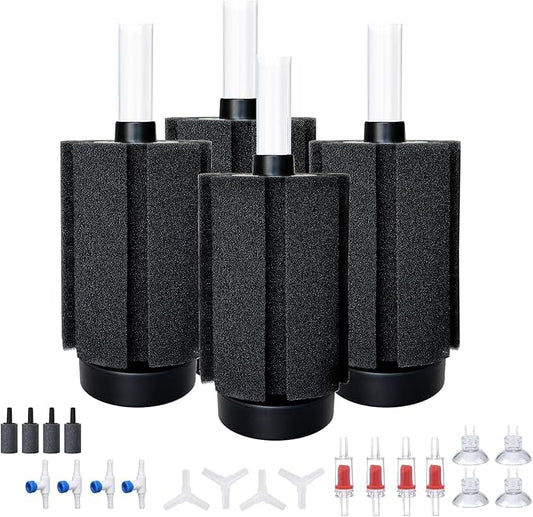 ALEGI 4pcs Large Aquarium Sponge Filter with Suction Cups, Check Valves for Breeding Fry Betta Shrimp Fish Tank ((Upgrade) 20-50 Gal 4 Pcs)-PurrikoPets