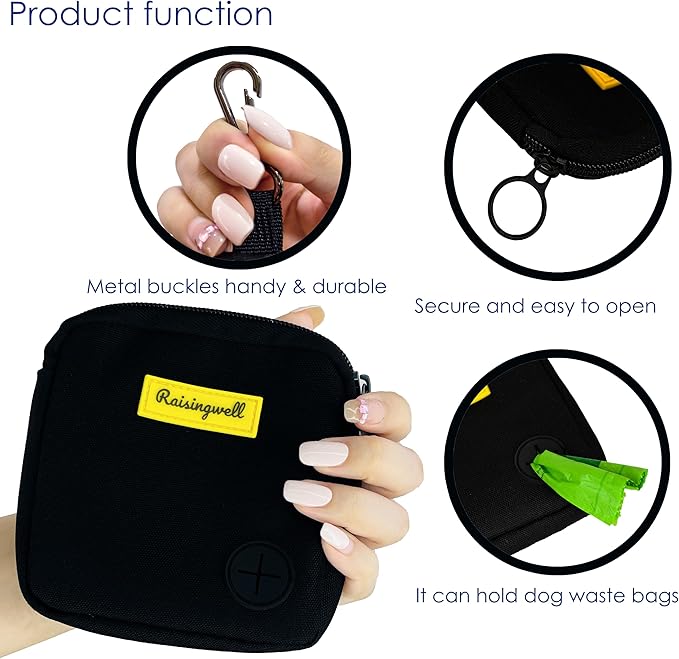 Dog Treat Pouch for Pet Walking and Training with Clicker Poop Bags Small Fanny Zipper Pack Holder for Puppy Snack Dispenser Kit for Leash and Outdoor Use (Black)-PurrikoPets