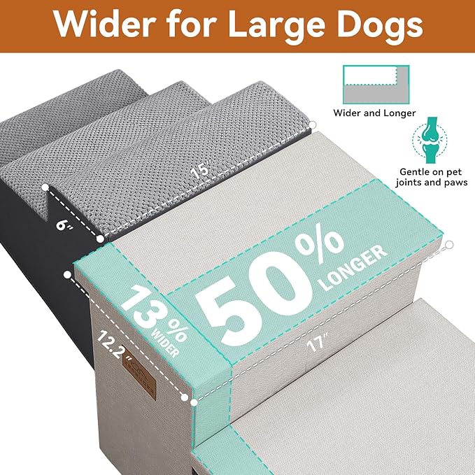 Dog Stairs with Storage 23" H, 4-Step Wider Dog Steps for High Beds Window, Folding Sturdy Pet Stairs Gift for Small/Medium/Large Old Dogs Cat, Ramp for Climbing Car Up to 200 lbs, Beige-PurrikoPets