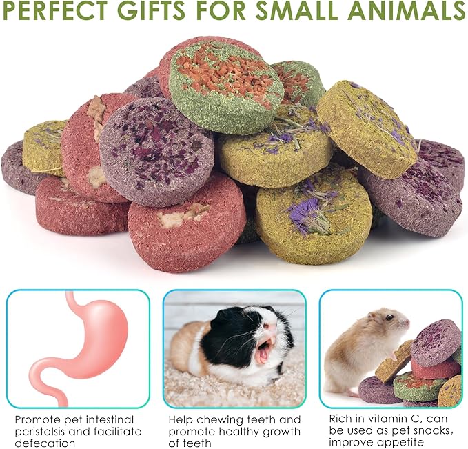 ERKOON 24Pcs Bunny Chew Toys, Small Animal Molar Toys Timothy Grass Beet Sweet Potato Pumpkin Cake Treats for Guinea Pig Hamster Bunny Chinchilla Gerbil, 100% Natural Rabbit Chews and Treats-PurrikoPets