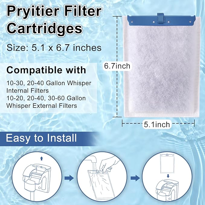 12 Pack Fish Tank Filter Cartridge for Whisper Bio-Bag Filters, Large Aquarium Replacement Filter Cartridges for Whisper Filters 20i,40i/IQ20,30,45,60/PF20,30,40,60 and ReptoFilter-PurrikoPets