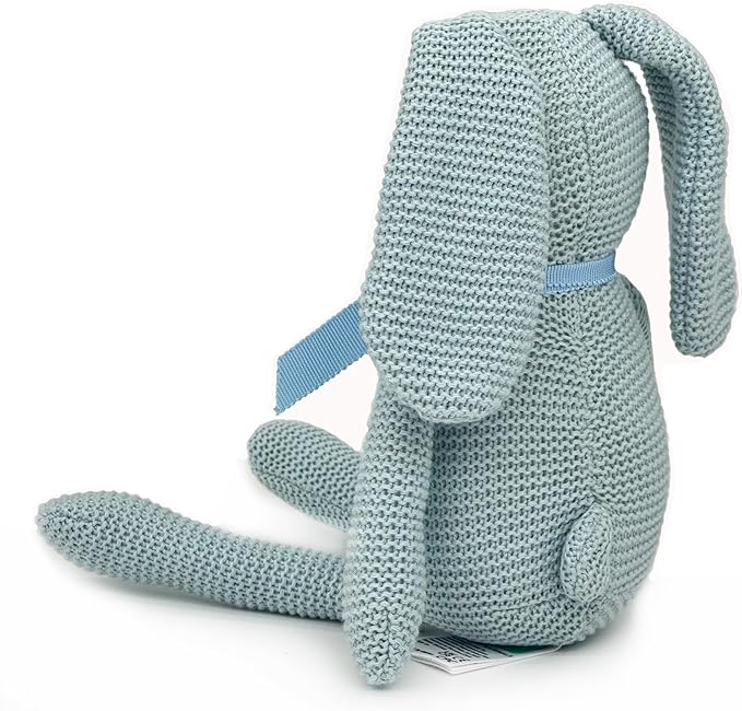 100% Organic Cotton Baby Toys Blue Bunny Rabbit Stuffed Animals for Newborn 7.1"-PurrikoPets