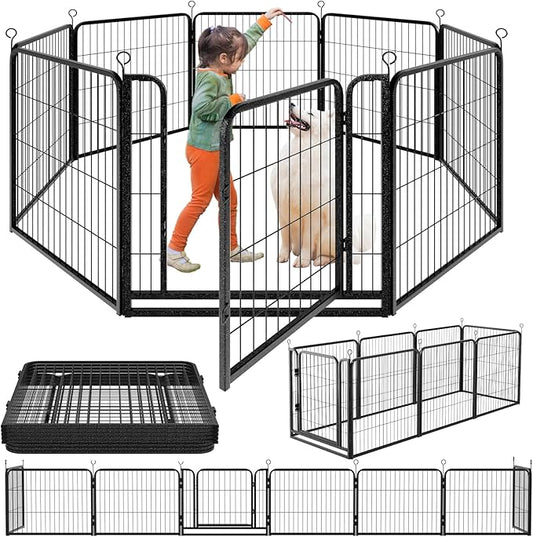 Dog Playpen Outdoor Extra Wide 8 Panels Heavy Duty Dog Fence 32" Height Anti-Rust with Doors Portable for RV Camping Yard, Total 21FT, 35 Sq.ft, Snowy Black-PurrikoPets