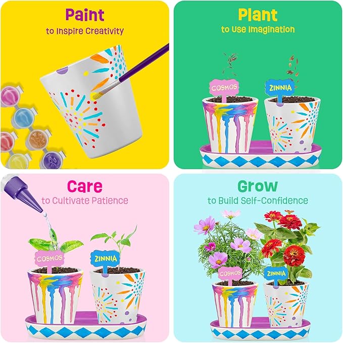 4 Set Paint & Plant Flower Gardening Kit - Gifts for Girls Ages 8-12, Arts and Crafts for Kids Ages 8-12, Kids Gardening Set, Birthday Toys Gifts for Girls Boys Ages 6 7 8 9 10 11 12-PurrikoPets