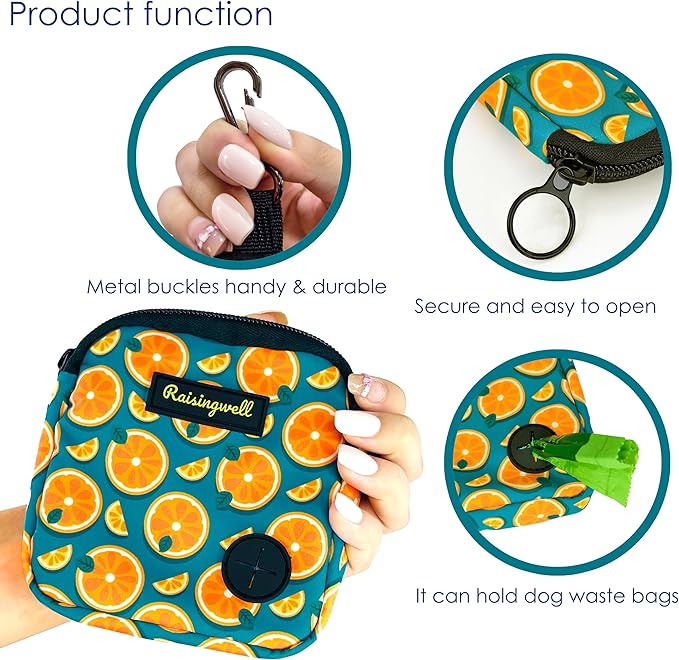 Dog Treat Pouch for Pet Walking and Training with Clicker Poop Bags Small Fanny Zipper Pack Holder for Puppy Snack Dispenser Kit for Leash and Outdoor Use (Fruit Orange)-PurrikoPets