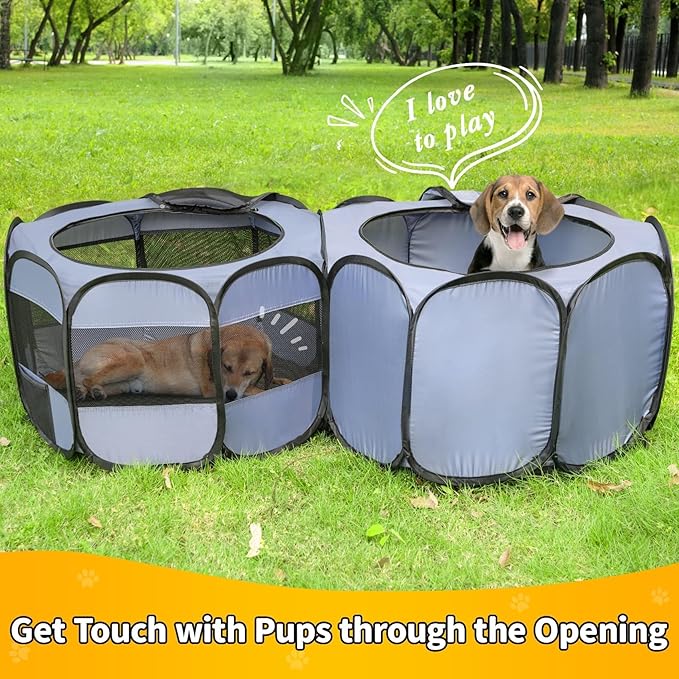 EighteenTek XLarge 2-in-1 Pop up Dog Playpen, Assembly-Free, with Leakproof Pet Pee Pads,Portable Foldable Cat Tent Enclosure Indoor Outdoors Puppy Kittens Small Animals Crates (L, 90" Lx45 Wx28 H)-PurrikoPets