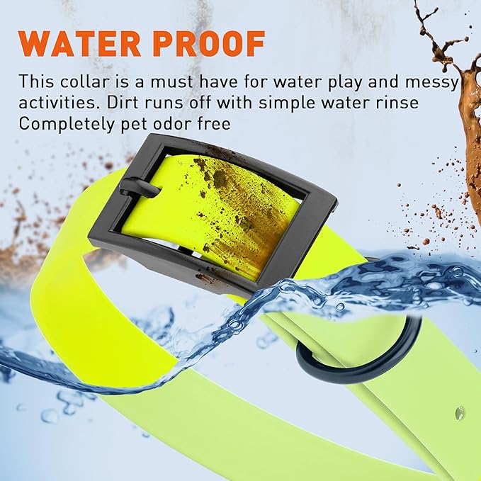 Dogline Biothane Waterproof Dog Collar Strong Coated Nylon Webbing with Black Hardware Odor- Proof for Easy Care Easy to Clean High Performance Fits Small Medium or Large Dogs, Safety Yellow-PurrikoPets