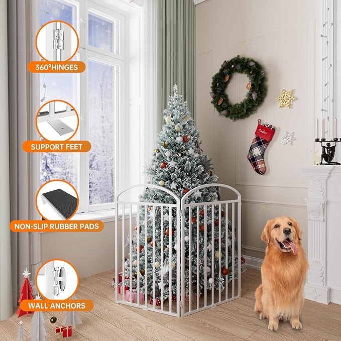 2 Panles Full Matel Freestanding Dog Gates with Door, 48"Extra Wide 36"Tall Free Standing Dog Pet Gate for Indoor & Outdoor. Foldable Pet Fences for Doorways, House, Stairs, Porch, Deck, Yard-PurrikoPets