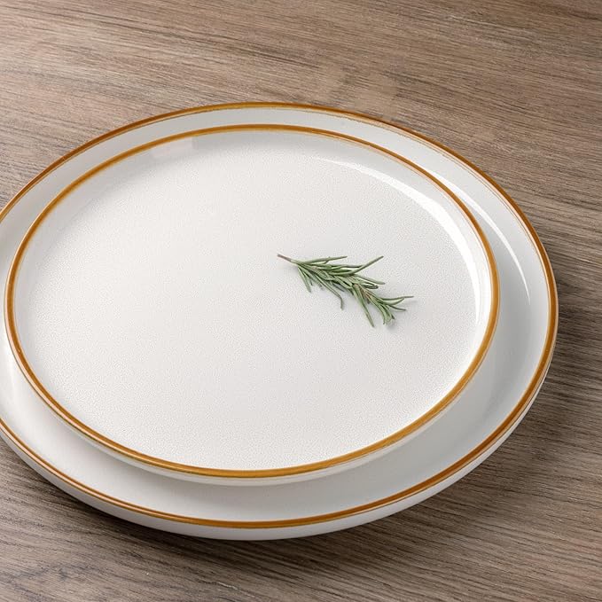 GBHOME Ceramic Dinnerware Sets for 4, 12 Pieces Stoneware Plates and Bowls Sets, Scratch Resistant Dishes, Dishwasher & Microwave Safe, Reactive Glaze-White-PurrikoPets