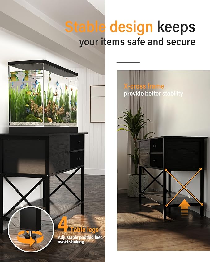 Fish Tank Stand 40 Gallon: Sturdy Aquarium Stand with Accessories Storage - Metal Tank Stands Table for 40-50 Gallon Reptile Breeder Turtle Terrarium - 36.6"x18.8" Weight Capacity 660 lbs-PurrikoPets