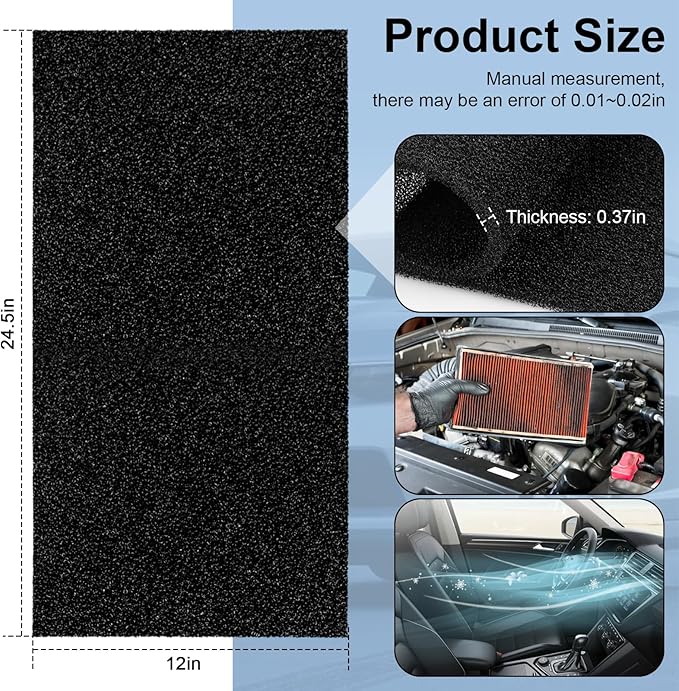 Air Filter Foam Sheet Material, 24" x 12" x 3/8" 30 PPI Filter Foam Sheet, Reusable Air Filter for Cutting and Fitting Purifier, Aquarium, Fish Tank, Air Conditioner-PurrikoPets