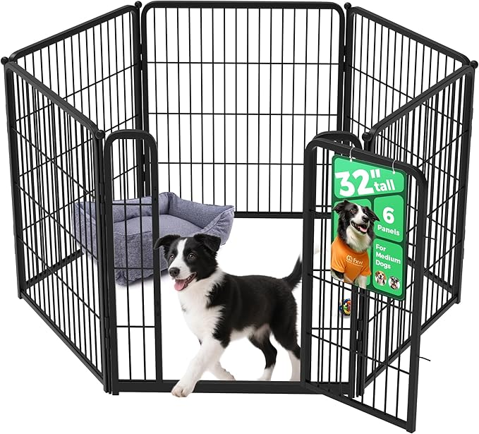 FXW Homeplus Unleashed Indoor Dog Playpen - Stress-Free and Safe Play, Heavy Duty 32 Inch 6 Wire Panels Dog Pen for Small and Medium Dogs, Black│Patented-PurrikoPets
