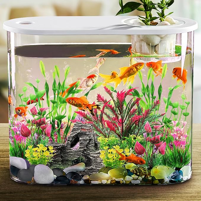 Fish Tank Accessories Aquarium Plants, 12pcs Colorful Fish Tank Artificial Plants and Cave Rock Decor Set, Aquarium Decorations Plants-PurrikoPets