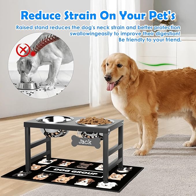 Elevated Dog Bowls, 10" Tall Height, Raised Bowl Stand with 2 Stainless Steel Food Feeder Bowls (58oz) and Spill-Proof Mat for Medium Large and Small Breeds-PurrikoPets