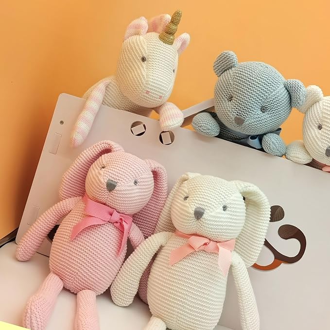 100% Organic Cotton Baby Toys Pink Bunny Rabbit Stuffed Animal for Newborn 7.1"-PurrikoPets