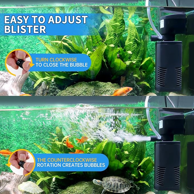 Fish Tank Filter for 15-40 Gallon Tank, 160 GPH Crystal Clear Powerful Internal Aquarium Filters Submersible Pump& Filter System for Fish Tank & Turtle Tank-PurrikoPets