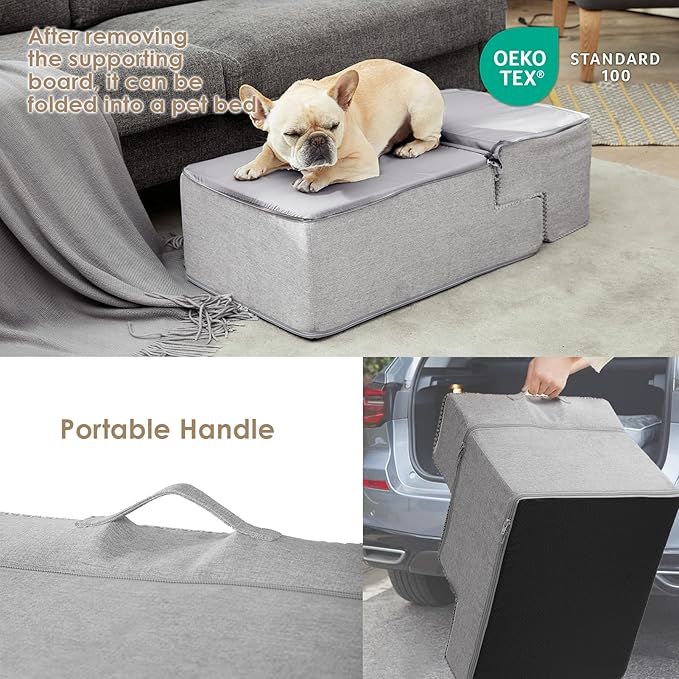 EHEYCIGA Dog Stairs for Bed 18" H, 4-Step Dog Steps for High Bed, Pet Steps for Small Dogs and Cats, Non-Slip Balanced Pet Ramp Indoor, Light Grey-PurrikoPets