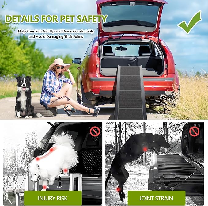 Dog Ramp for Cars SUV Truck-17.3x71in Heavy Duty Foldable Wide Outdoor Pet Stairs with Non-Slip Surface Portable Folding Design for Large Dogs Up to 250lbs (71" L x 17.3" W)-PurrikoPets
