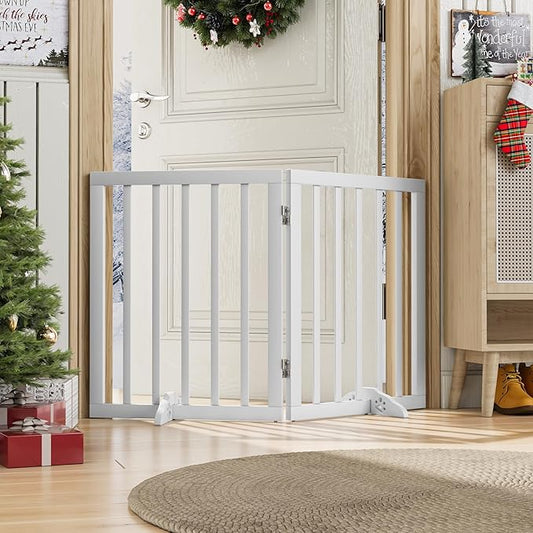 Freestanding Foldable Dog Gate 2 Panel,Fully Assembled Dog Gates for Doorways, Wooden Pet Gates for The House, 24-inch Tall Door Gate Indoor-PurrikoPets