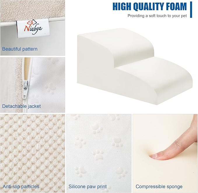 Dog Stairs for Small Dogs - High Density Foam Pet Steps, Extra Wide Dog Ramp with Non-Slip Bottom for High Beds, Couch and Sofa, Best for Dogs Injured, Older Doggy Cats-PurrikoPets
