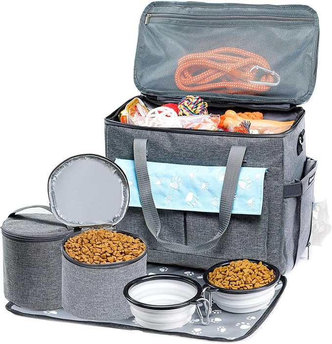 Dog Travel Bag, Airline Approved Dogs Bags for Traveling, 2 Dog 's Food Travel Container and Collapsible Bowls, Weekend Pet Travel Bags (X-Large)-PurrikoPets