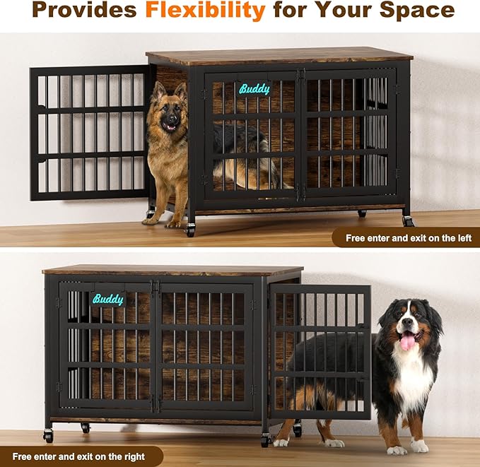 EasyCom 48"/42"/33" Dog Crate Furniture with Name Tag, Heavy Duty Dog Kennel Indoor for Large Dogs, Escape-Proof and Chew-Proof Dog Cage for high Anxiety Dog, Decorate House as TV Stand, End Table-PurrikoPets