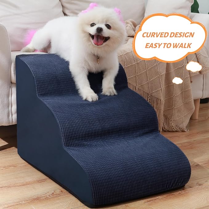 Dog Stairs and Steps for Beds Or Couches, 3-Step Pet Stairs & Steps for Small Dogs and Cats, Soft and Non-Slip Dog Ramp for Older Dogs,Pet with Joint Pain,Easy to Walk-PurrikoPets