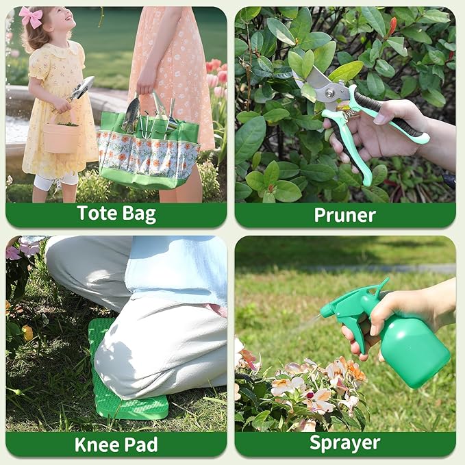 Gardening Tools 10-Piece Heavy Duty Stainless Steel Hand Tools with Durable Garden Tools Storage Tote,Rust-Proof Garden Tool Set, Ideal Gardening Gifts for Women Yellow Floral Pattern Design-PurrikoPets