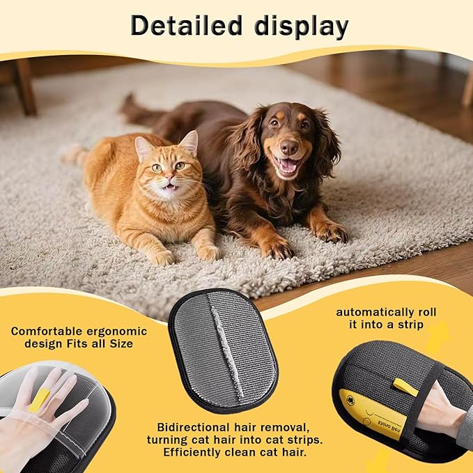 3 Pcs Pet Hair Removal Glove for Cats,Newly Upgraded Reusable Electrostatic Pet Hair Gloves, magic brush pet hair remover Tool for Clothing, Couch, Carpet, Car Seat-PurrikoPets