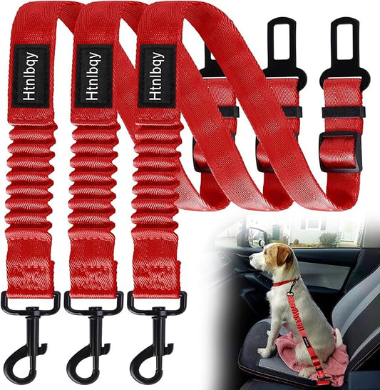 3 Pack Thickened Dog Seat Belt Adjustable Dog Car Seatbelts for Vehicle Nylon Pet Safety Seat Belt with Elastic Bungee Buffer Durable Car Harness for Dogs,Red-PurrikoPets