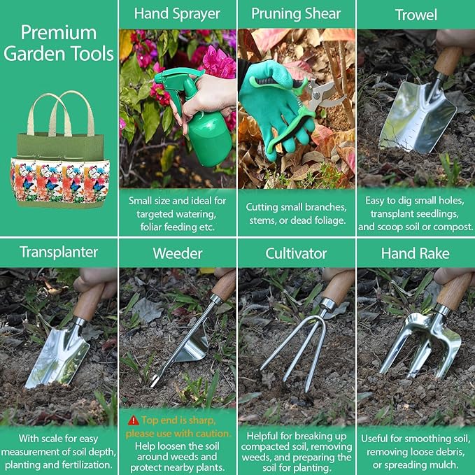 Gardening Tools Set of 9 - Complete Heavy Duty Garden Tools Set with Fashion Handbag - Durable Gardening Supplies Kit Ideal Gifts for Women-PurrikoPets