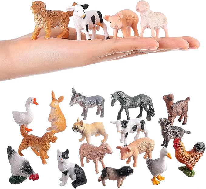 16Pcs Small Animals Figures, Realistic Farm Animals Toys for Cupcake Toppers, Learning Educational Toys, Birthday Party Favors Gift for Kids-PurrikoPets
