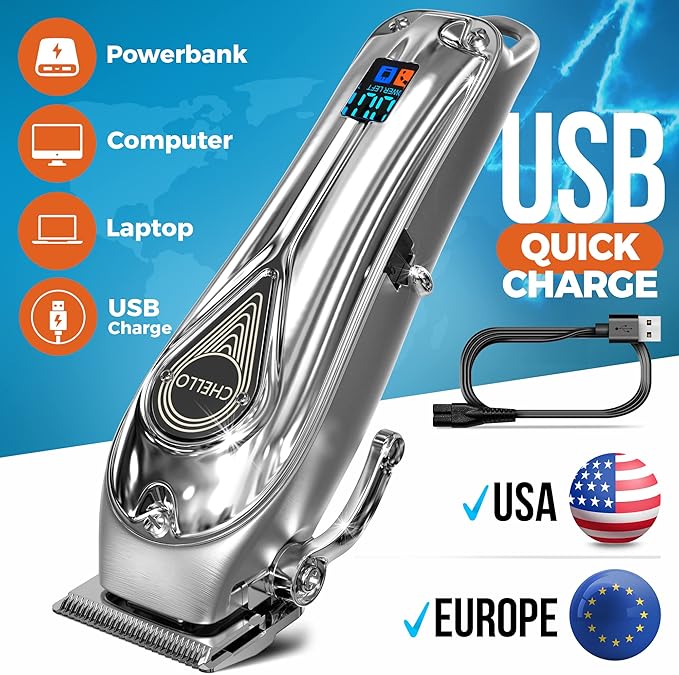 Full Metal Professional Dog Clippers for Grooming, Rechargeable, Low Noise Cordless, Pet Hair Clippers for Large Dogs, Heavy Duty Use with LED Display-PurrikoPets