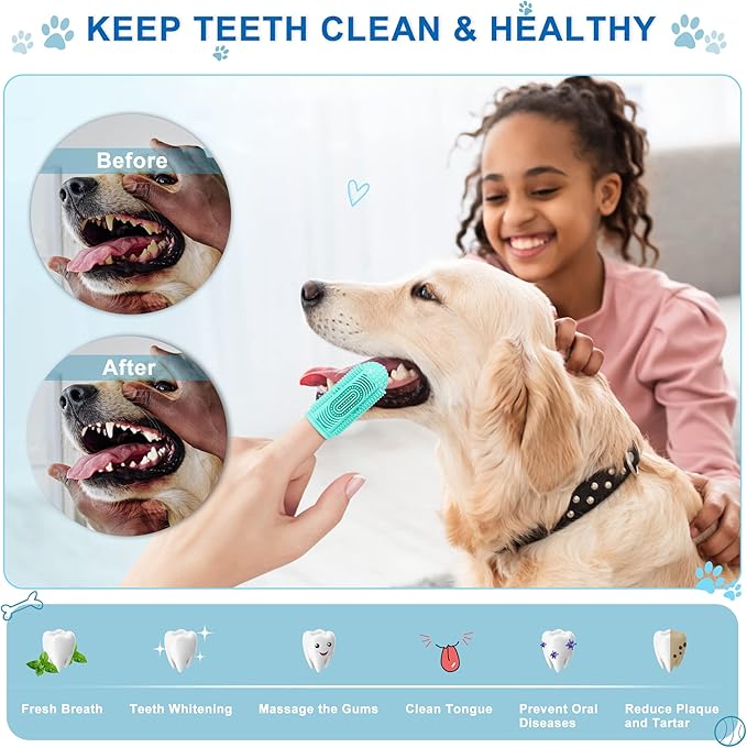 Dog Toothbrush Dog Tooth Brushing Kit Dog Finger Toothbrush for Dog Teeth Cleaning&Dog Dental Care (8-Pack, Blue Green Pink Purple)-PurrikoPets