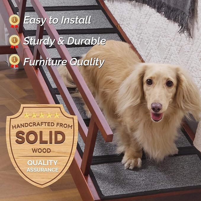 Dog Ramp for Bed or Couch, Wooden Pet Ramp with 20° Gentle Slope, Removable Side Rails, Non-Slip Surface, Top Platform & Wheels, Safe Bed Ramp for Small, Medium & Senior Dogs, 74" Long, Mahogany-PurrikoPets