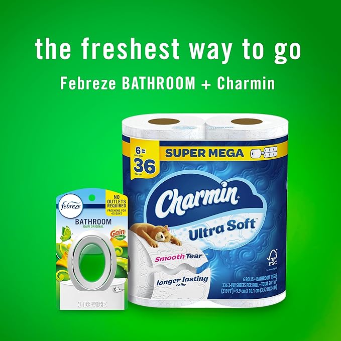 Febreze Bathroom Air Freshener, Odor-Fighting, Plug In Alternative, Air Fresheners for Home and Bathroom and Kitchen, Closet Air Fresheners, Gain Original Scent, 4 Count-PurrikoPets