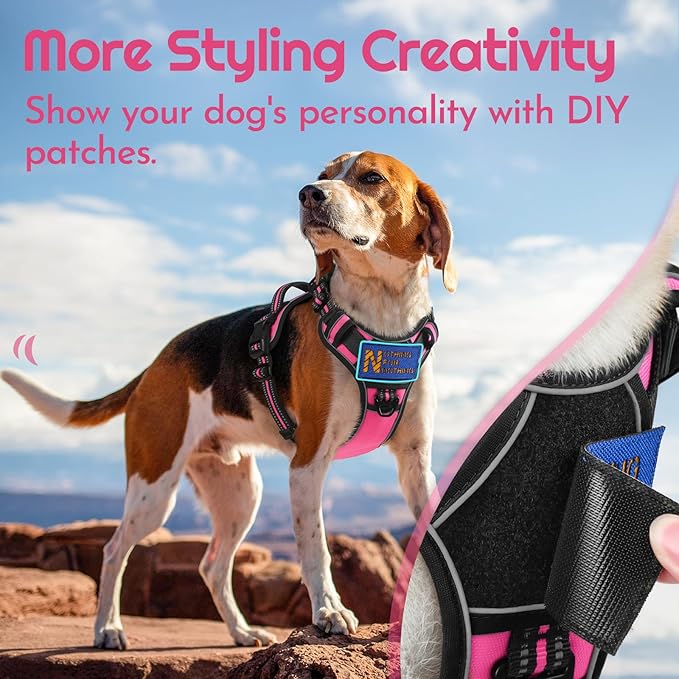 Eagloo Dog Harness for Large Dogs, Easy Wearing with 3 Buckles, Adjustable No Pull Pet Harness with 2 Rings for Walking, No Chock Reflective Soft Padded Vest with Control Handle, Pink & Black, XL-PurrikoPets