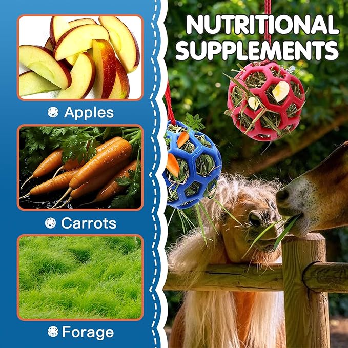 2 Pcs Hay Ball for Horses to Play with, Relieve Stress with This Bright Color Hay Feeder Ball for Horses Goat to Avoid Boredom-PurrikoPets