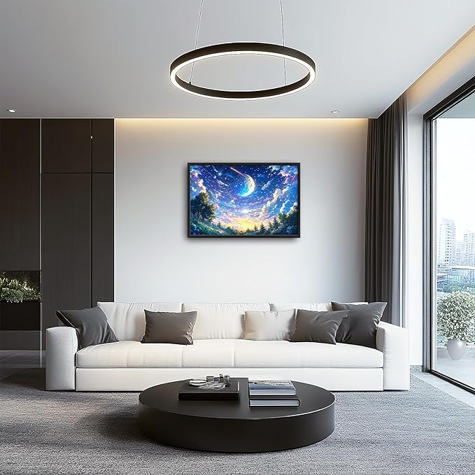 Framed Large Anime Sky Wall Art for Living Room, Oversized Fantasy Night Sky Forest Wall Decor Nature Canvas Painting Modern Artwork Home Decoration for Living Room Bedroom Office 36"x24"-PurrikoPets