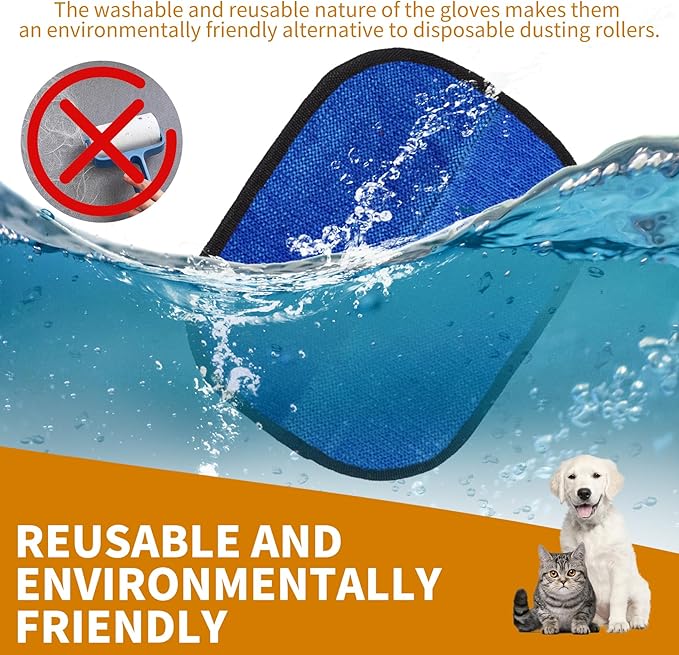 2PCS Electrostatic Pet Grooming Gloves, Reusable Hair Remover for Dog Cat Fur on Clothes Furniture Car Seat/Blue-PurrikoPets