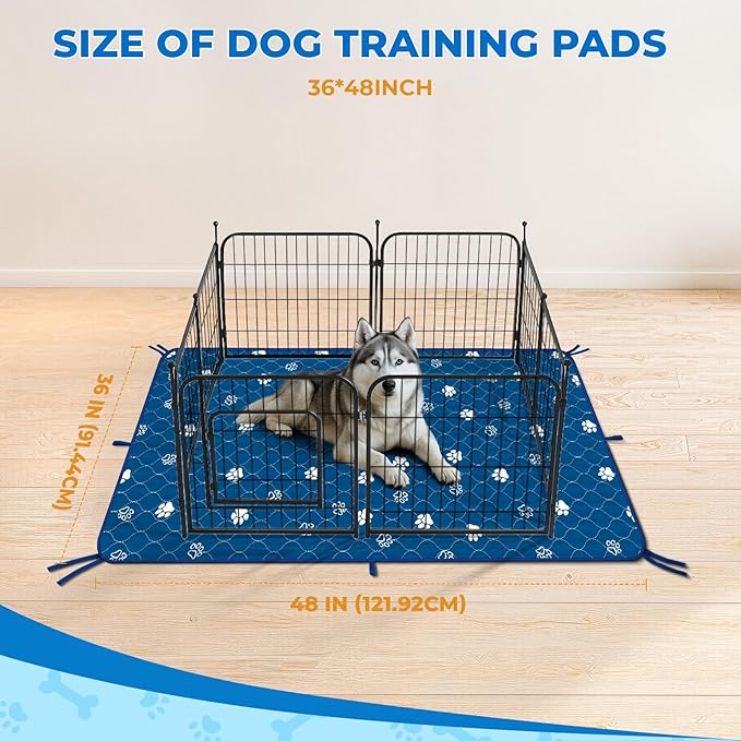 Fostanfly Washable Pee Pads for Dogs, 2 Pack Large 36"x48" Ultra-Absorbent and Leak-Proof Non-Slip Reusable Potty Training Pads for Dogs, Puppy & Cats of Add 8 Lanyards-Blue-PurrikoPets